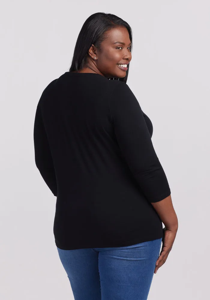 Elena 3/4 Sleeve V Neck - Black
