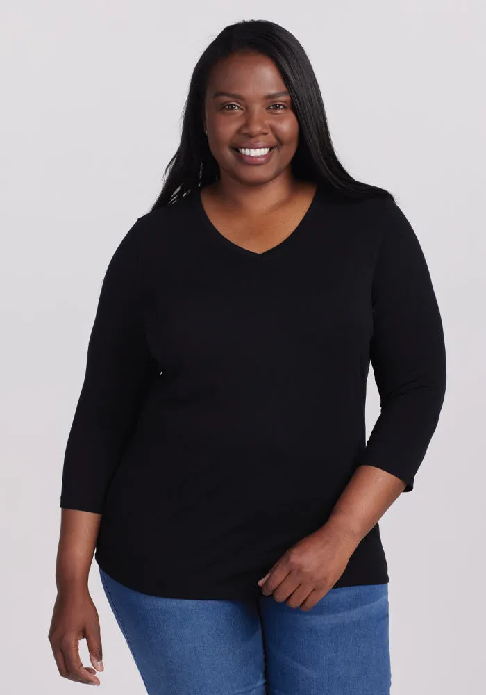Elena 3/4 Sleeve V Neck - Black