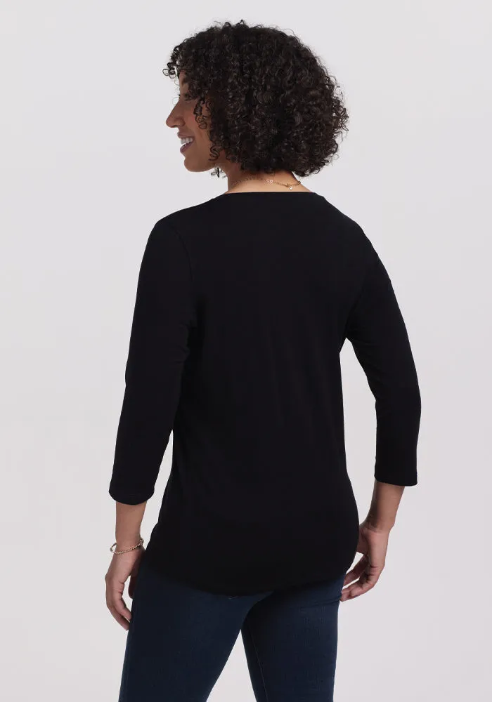 Elena 3/4 Sleeve V Neck - Black