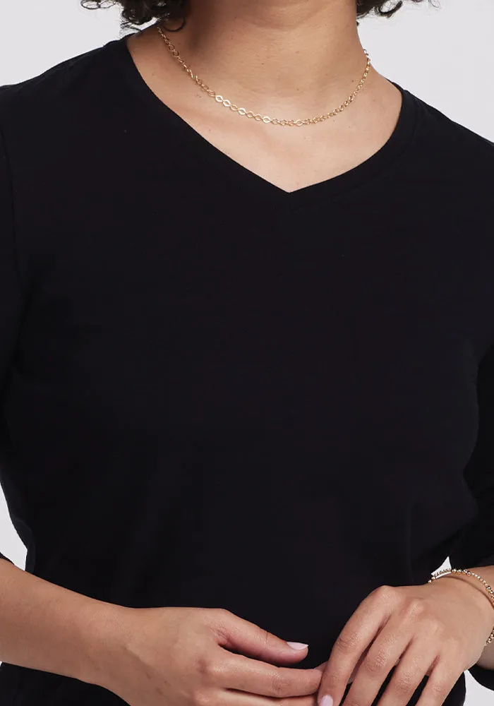 Elena 3/4 Sleeve V Neck - Black
