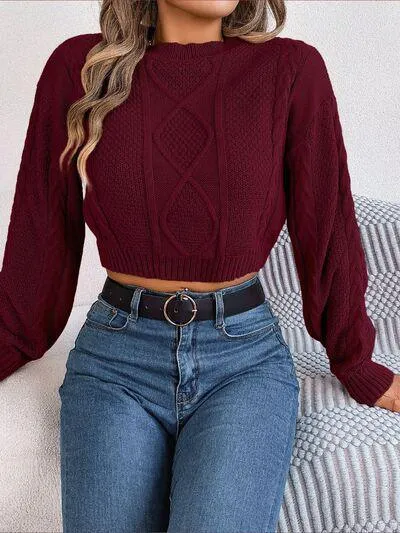 Feel Young And Comfy Cropped Cable Knit Sweater