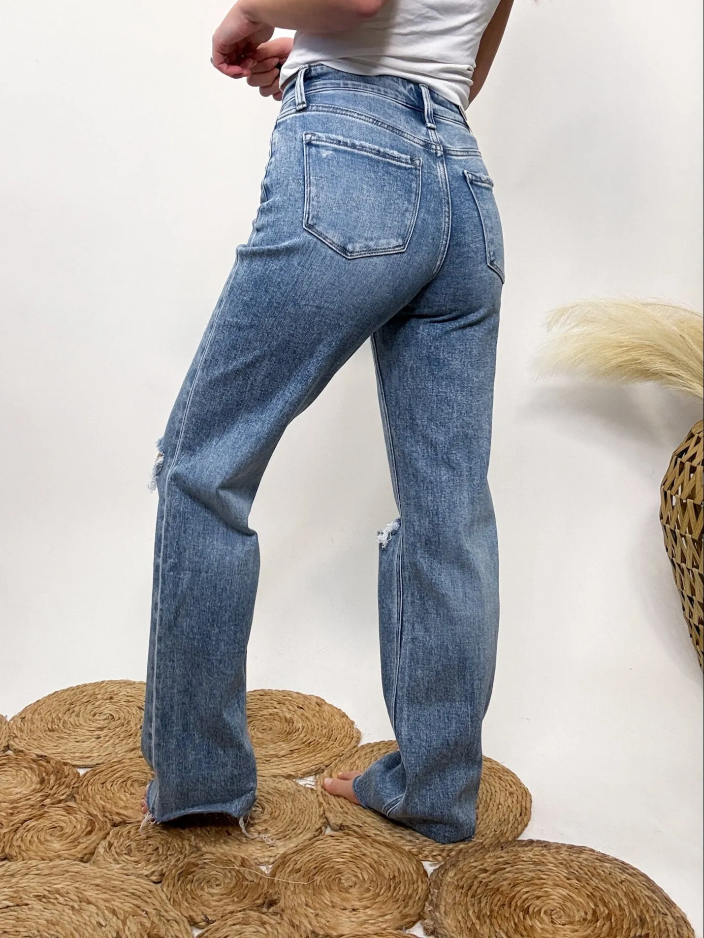 Flying Monkey High Rise Distressed Slim Wide Jeans
