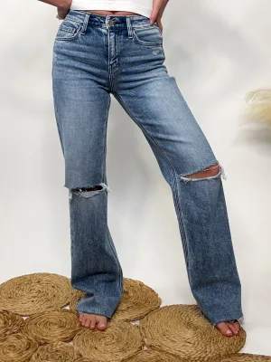Flying Monkey High Rise Distressed Slim Wide Jeans