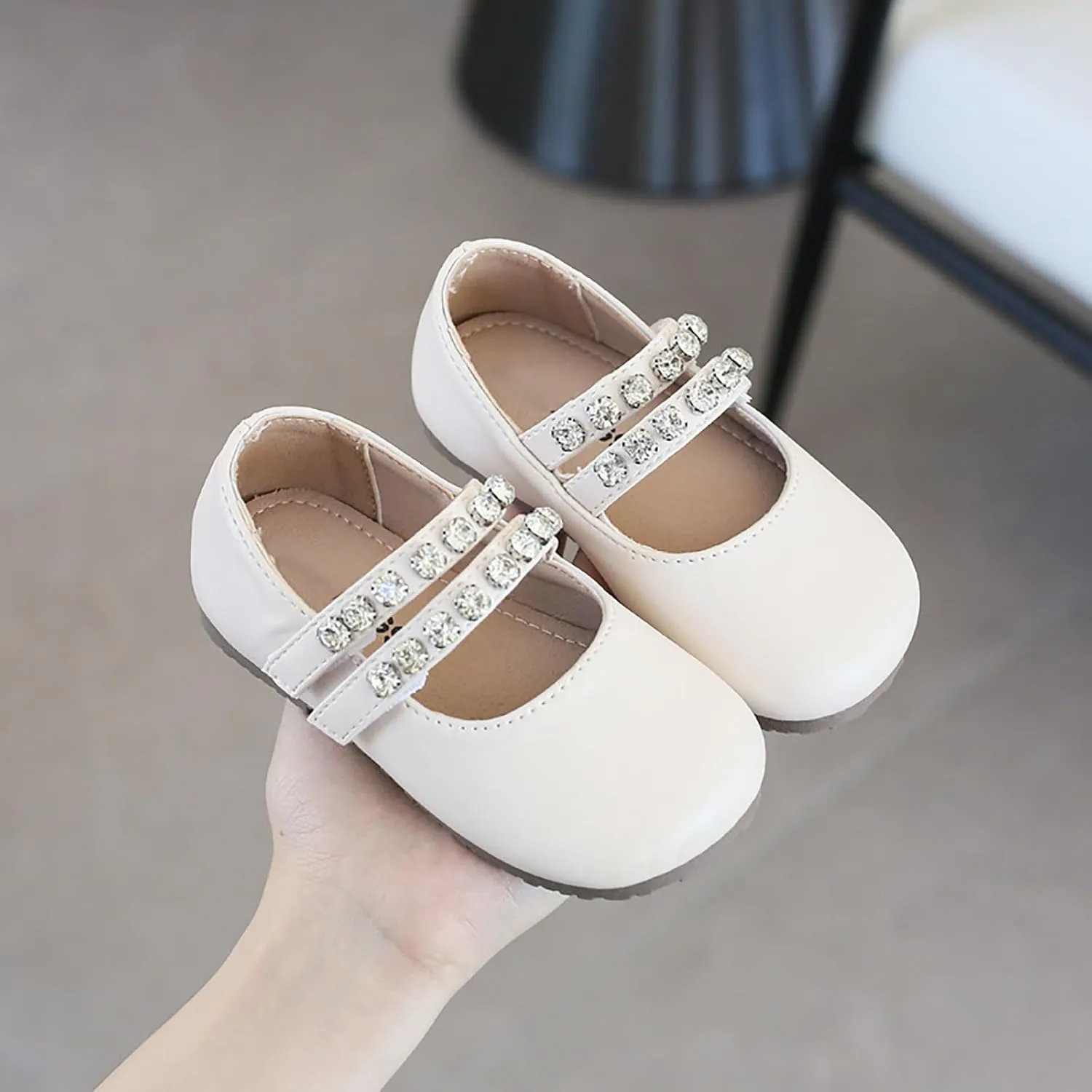 Girl Toddler Kids Ballet Flats Pearl Rhinestone Mary Jane Slip-on Party School Flower Wedding Dress Shoes