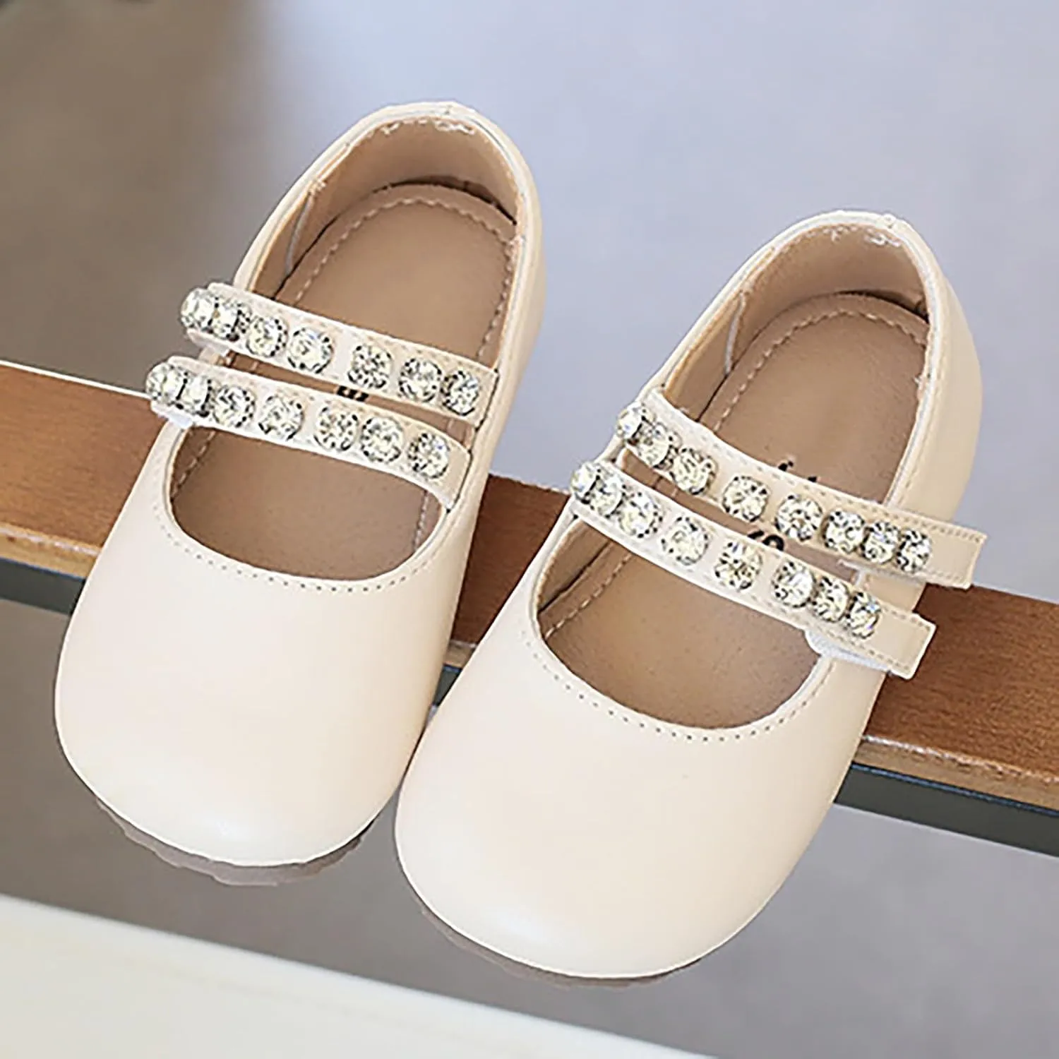 Girl Toddler Kids Ballet Flats Pearl Rhinestone Mary Jane Slip-on Party School Flower Wedding Dress Shoes