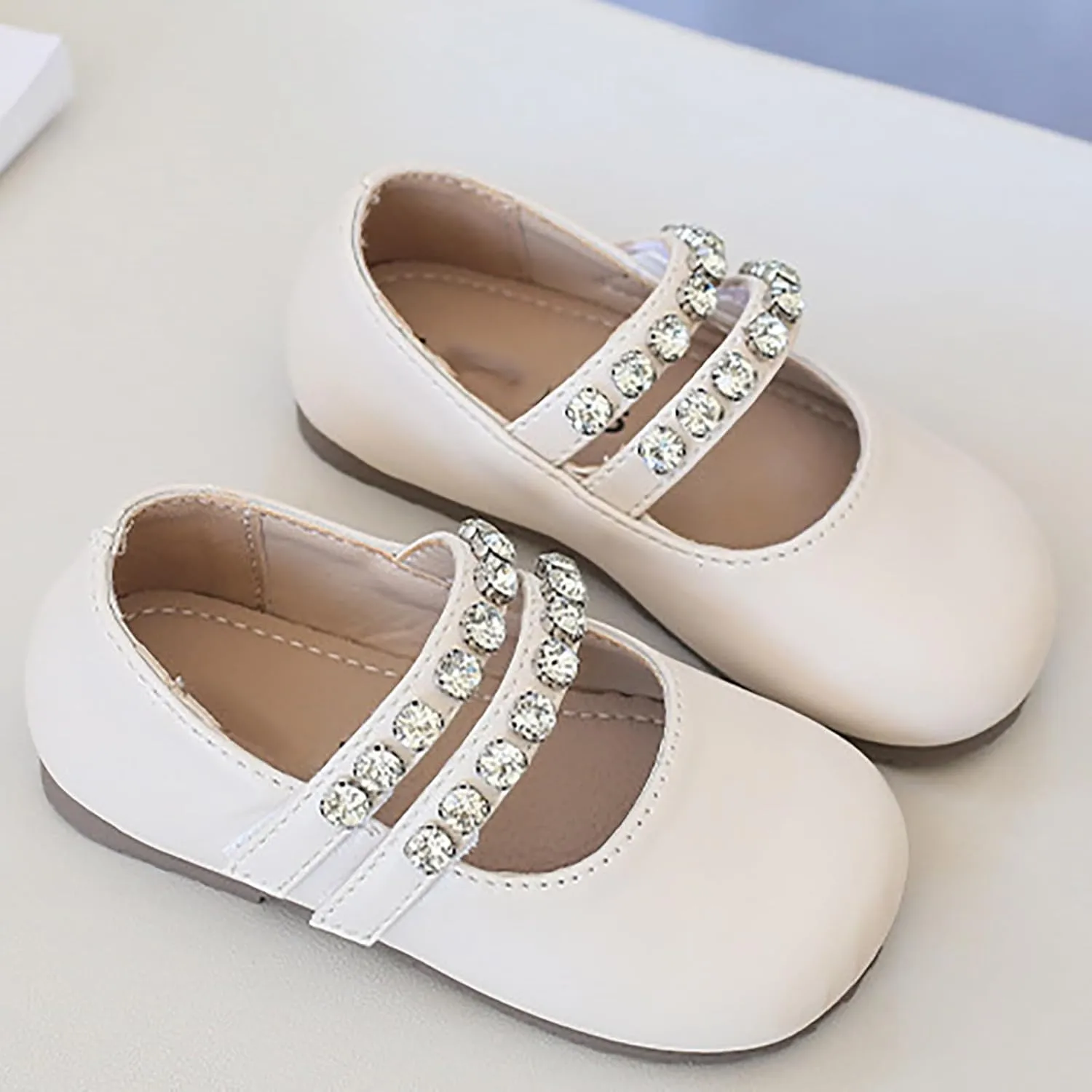 Girl Toddler Kids Ballet Flats Pearl Rhinestone Mary Jane Slip-on Party School Flower Wedding Dress Shoes