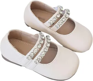 Girl Toddler Kids Ballet Flats Pearl Rhinestone Mary Jane Slip-on Party School Flower Wedding Dress Shoes