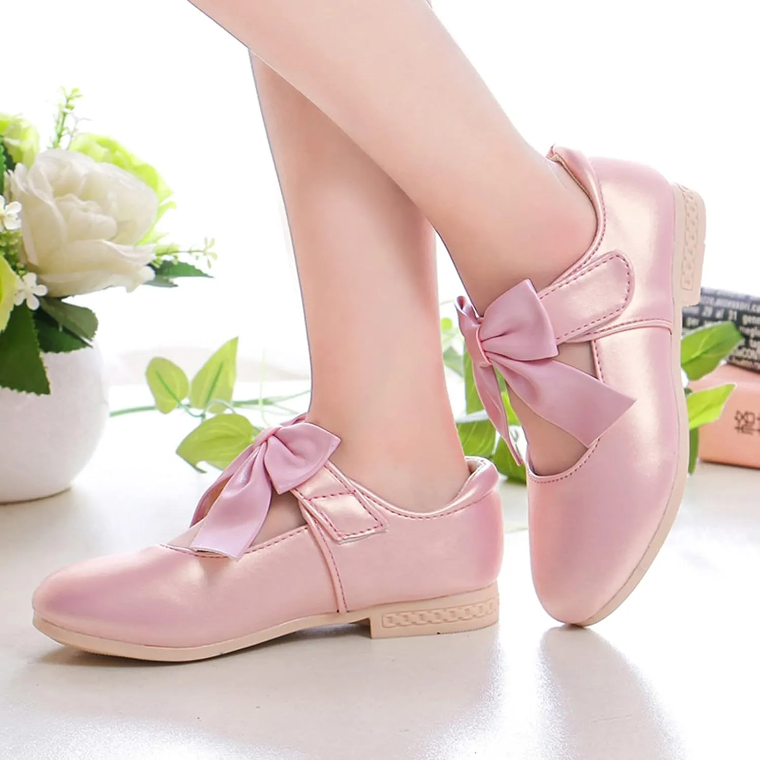 Girls Ballet Shoes Flower Girls Mary Jane Flats with Bow Toddler Dress Shoes Party Wedding Church Shoes for Kids