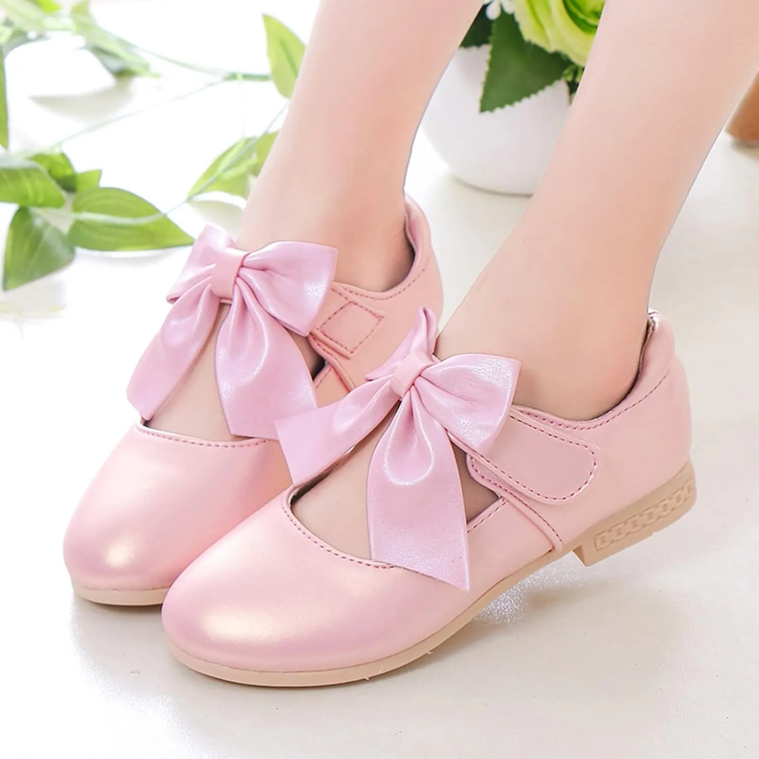 Girls Ballet Shoes Flower Girls Mary Jane Flats with Bow Toddler Dress Shoes Party Wedding Church Shoes for Kids