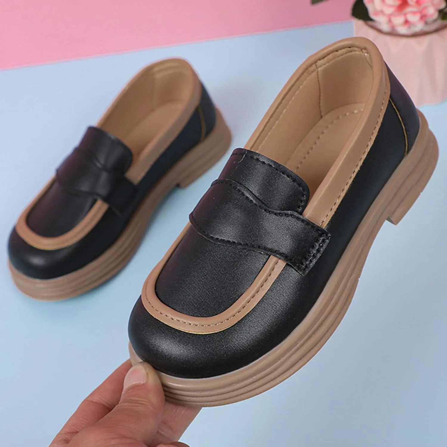 Girls Dress Shoes Chunky Loafers for Girl Platform Loafers School Uniform Slip On Shoes School Shoes for Teen Girls