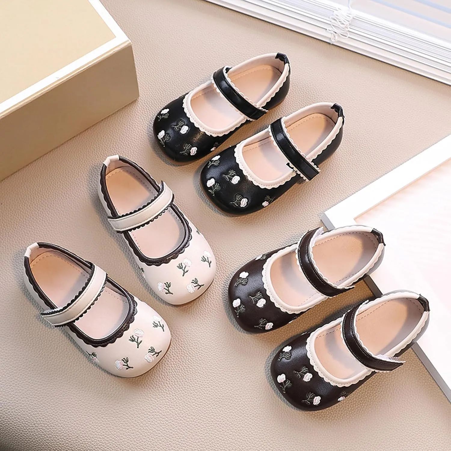 Girls Dress Shoes Flower Girl Dress Shoes Toddler Cute Floral Print Mary Jane Flats for Wedding Big Girls Dress Shoes