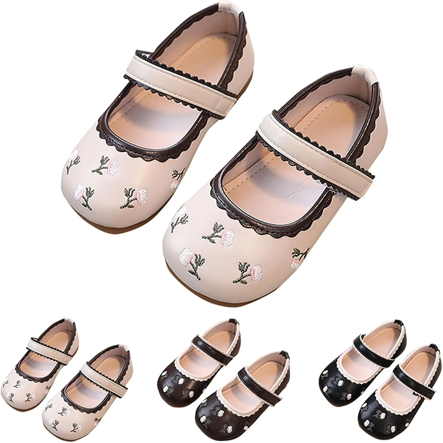 Girls Dress Shoes Flower Girl Dress Shoes Toddler Cute Floral Print Mary Jane Flats for Wedding Big Girls Dress Shoes