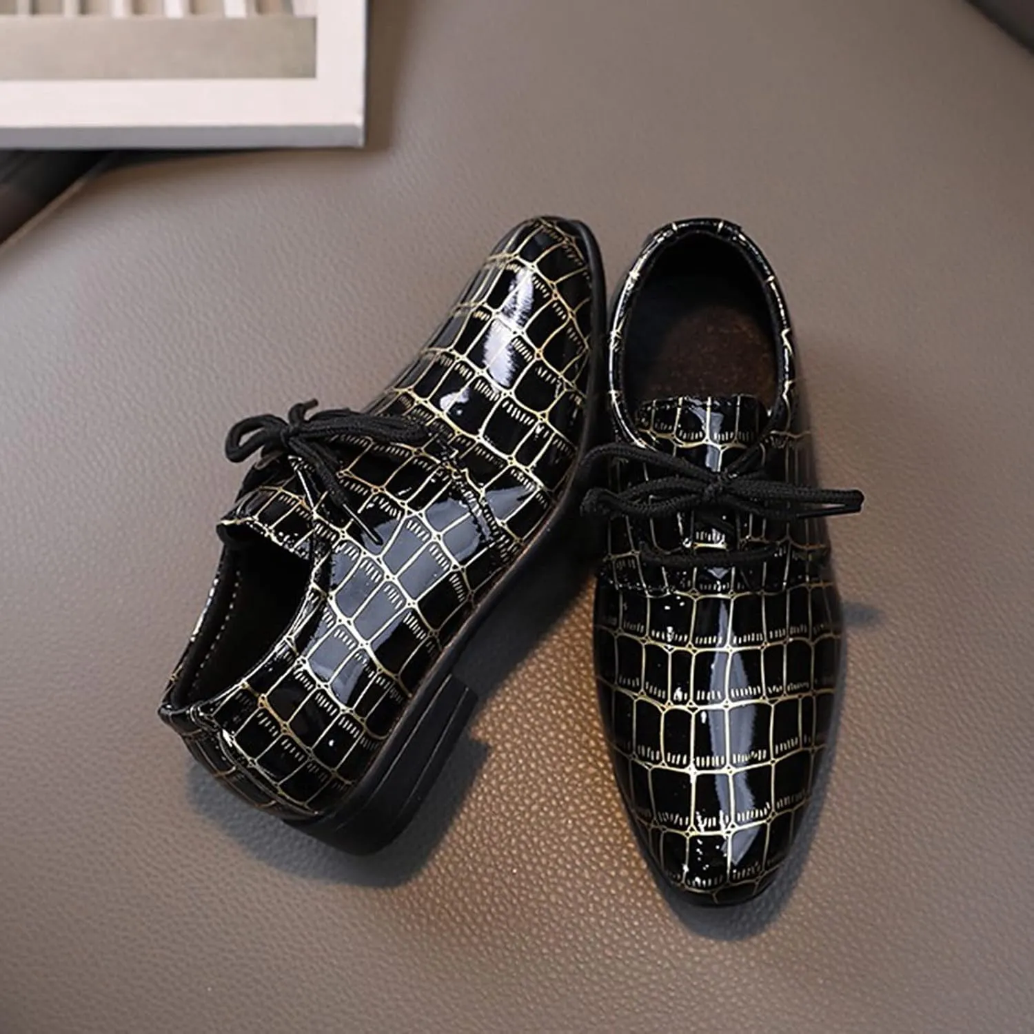Girls Pointed Toe Dress Shoes Boys Dress Oxford Formal Shoes Toddler Lace Up Loafer Wedding Shoes Leather Shoes