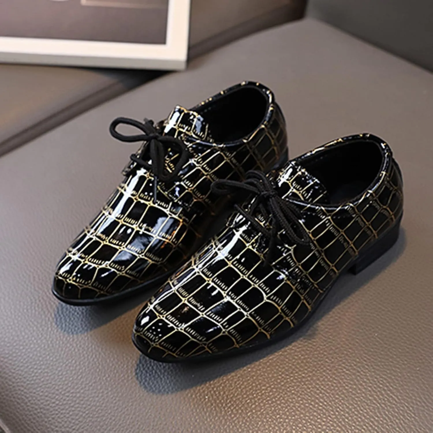 Girls Pointed Toe Dress Shoes Boys Dress Oxford Formal Shoes Toddler Lace Up Loafer Wedding Shoes Leather Shoes
