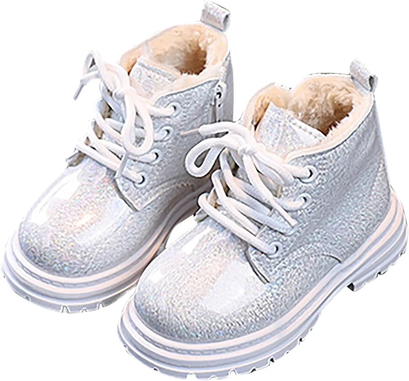 Girls Winter Glitter Ankle Boots Zipper Round Toe Chelsea Platform Elastic Short Booties Kids Comfortable Slip on Lug Sole Chelsea Booties for Toddler Little Kid Big Kids