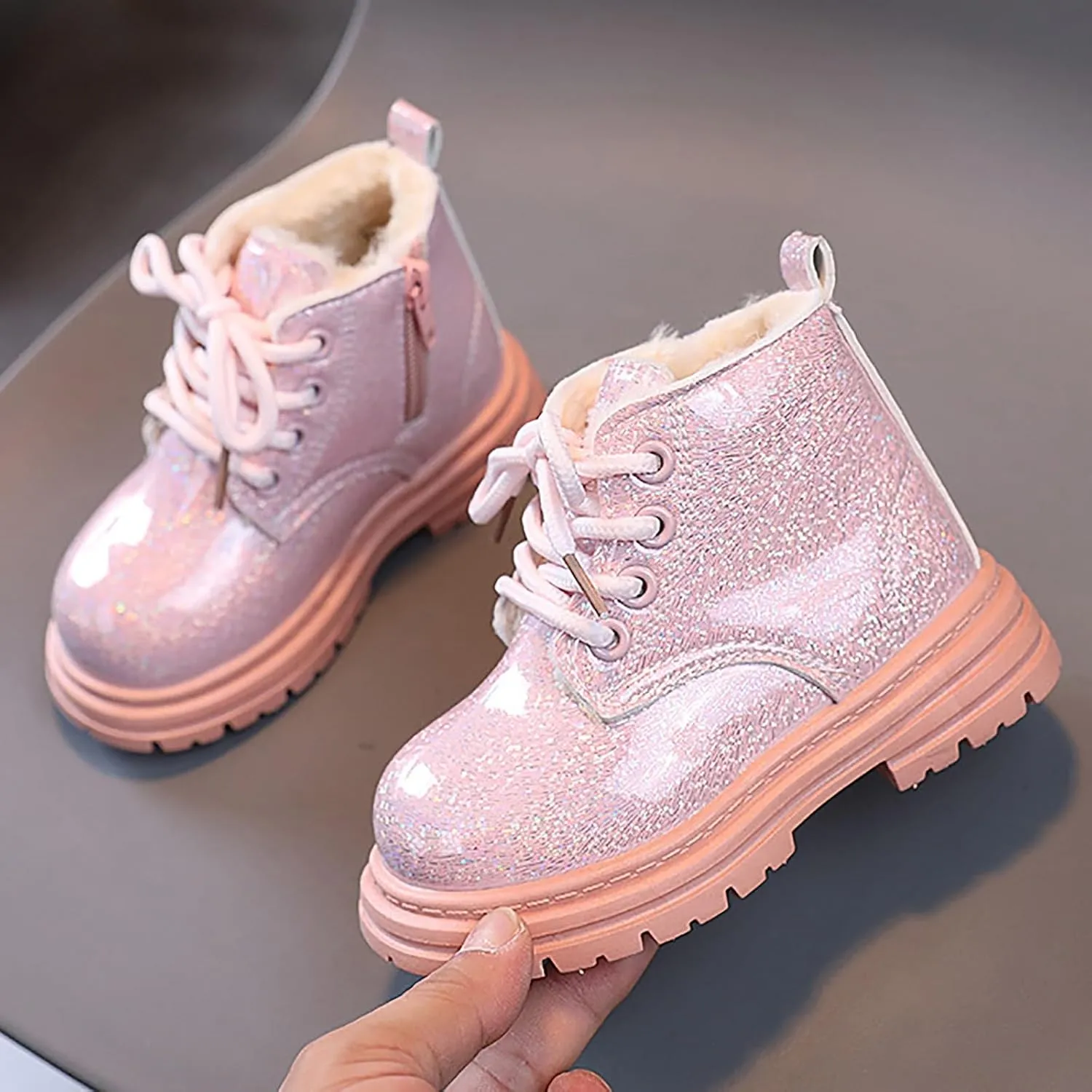 Girls Winter Glitter Ankle Boots Zipper Round Toe Chelsea Platform Elastic Short Booties Kids Comfortable Slip on Lug Sole Chelsea Booties for Toddler Little Kid Big Kids