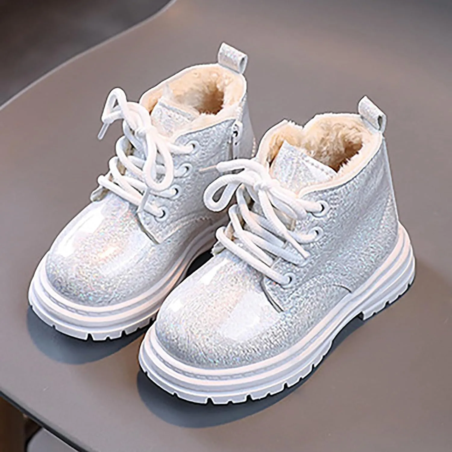 Girls Winter Glitter Ankle Boots Zipper Round Toe Chelsea Platform Elastic Short Booties Kids Comfortable Slip on Lug Sole Chelsea Booties for Toddler Little Kid Big Kids