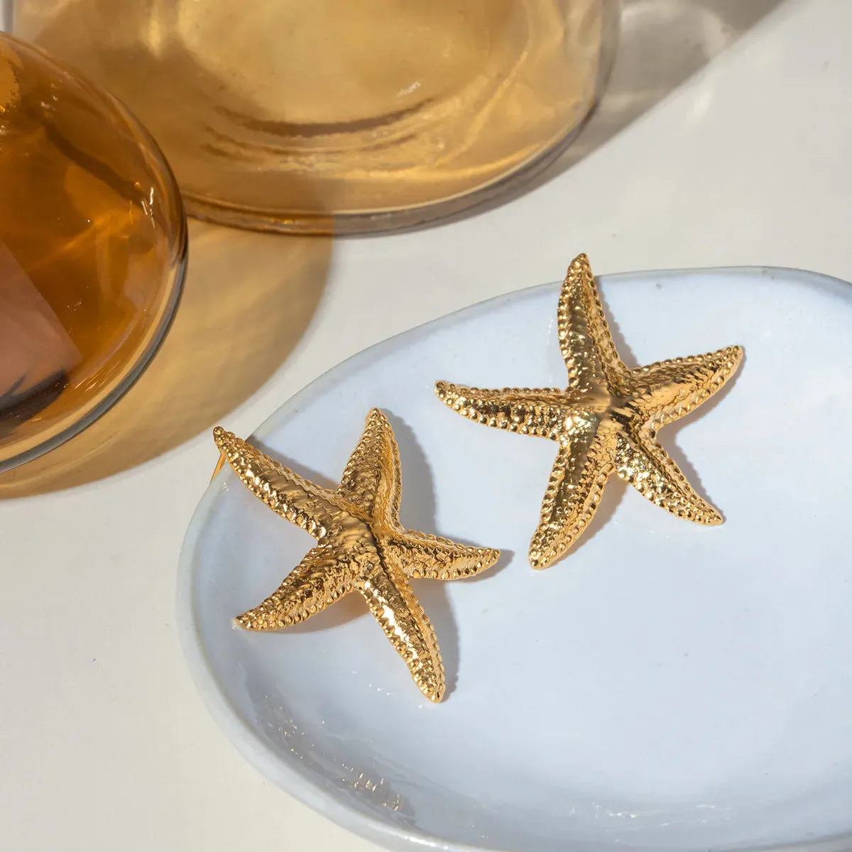 Gold Starfish Statement Earrings – 18K Gold-Plated Stainless Steel