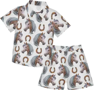 Hawaiian T-Shirt & Shorts,Cute Pear Green Boys Button-Down Short Sets, Kids Outfits for 9-10 Years