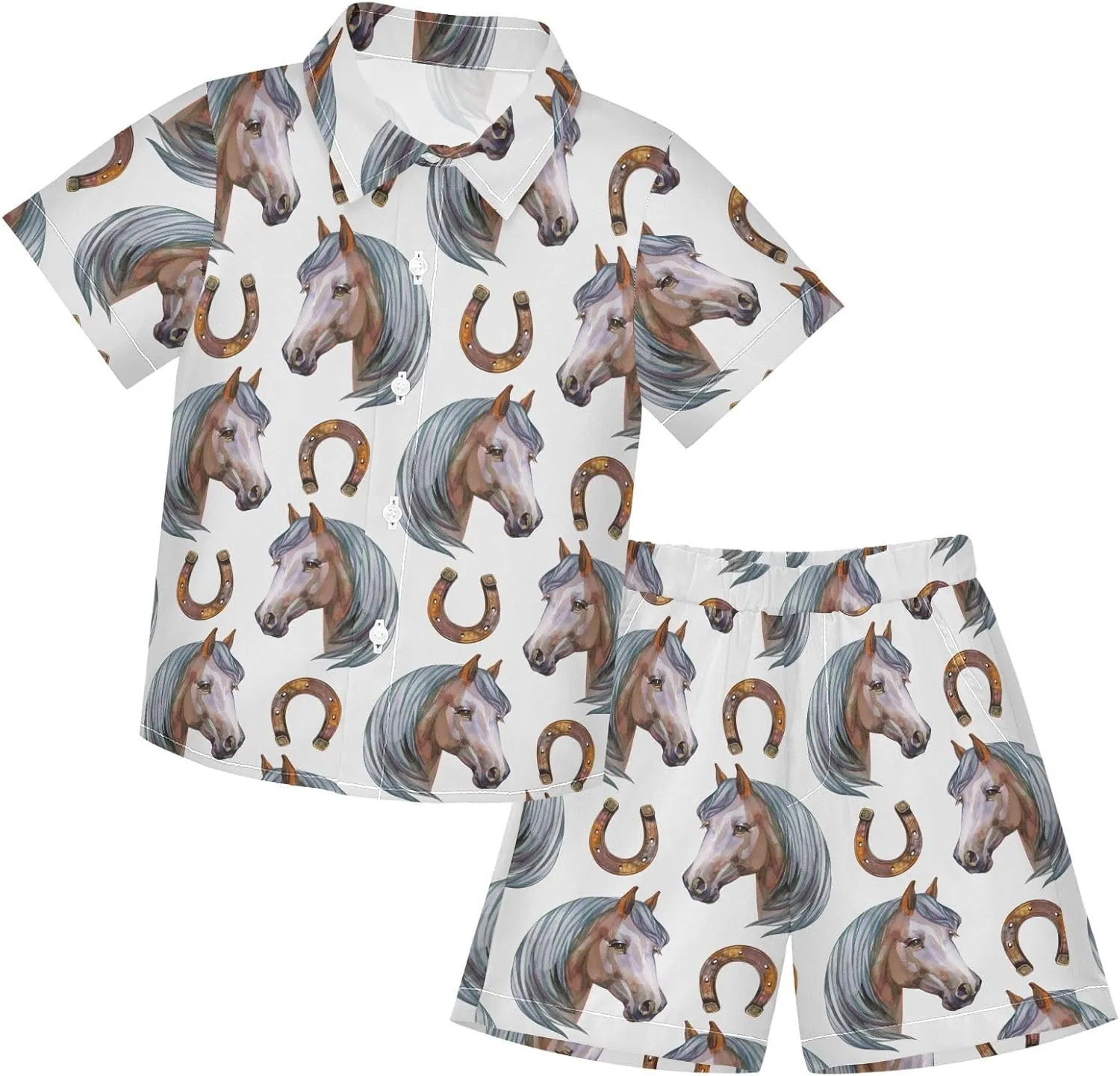 Hawaiian T-Shirt & Shorts,Cute Pear Green Boys Button-Down Short Sets, Kids Outfits for 9-10 Years