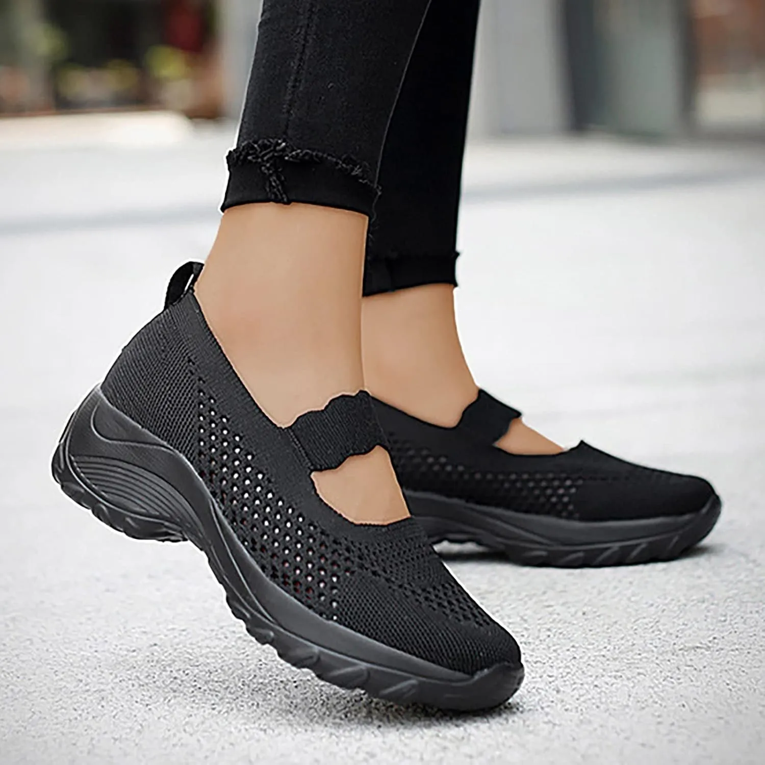 Hbeylia Women's Sneakers Sandals Shoes with Arch Support Lightweight Comfortable Mesh Air Cushion Platform Walking Running Athletic Sport Shoes for Women Girl Nurse Work Hiking Gym (Black, 8)
