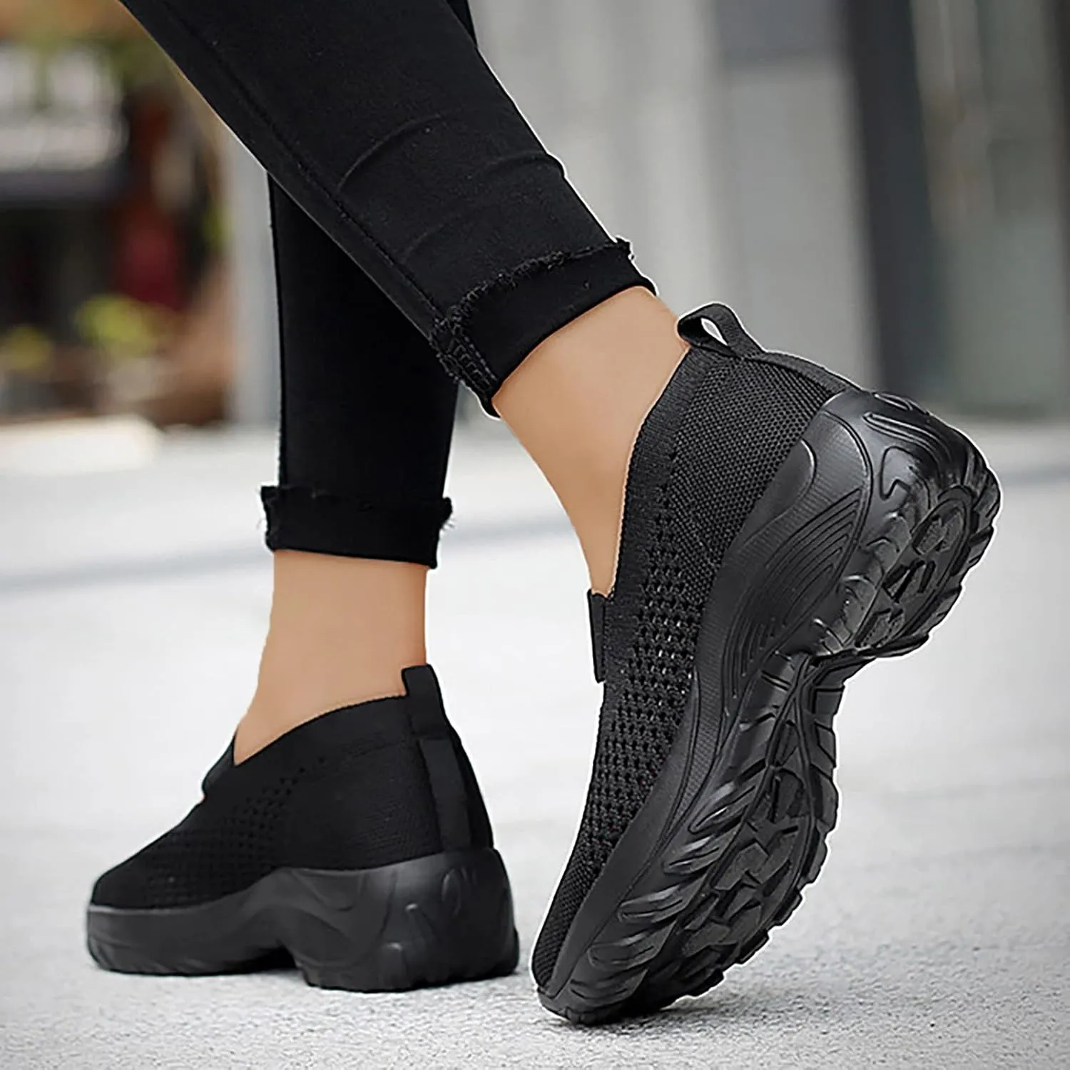 Hbeylia Women's Sneakers Sandals Shoes with Arch Support Lightweight Comfortable Mesh Air Cushion Platform Walking Running Athletic Sport Shoes for Women Girl Nurse Work Hiking Gym (Black, 8)