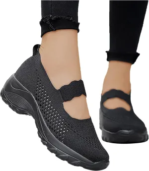 Hbeylia Women's Sneakers Sandals Shoes with Arch Support Lightweight Comfortable Mesh Air Cushion Platform Walking Running Athletic Sport Shoes for Women Girl Nurse Work Hiking Gym (Black, 8)