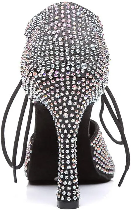 HIPPOSEUS Women's Classic Shiny Rhinestones Latin Dance Shoes - Lace up Ballroom Wedding Party Dance Performance Sandals,Model 429
