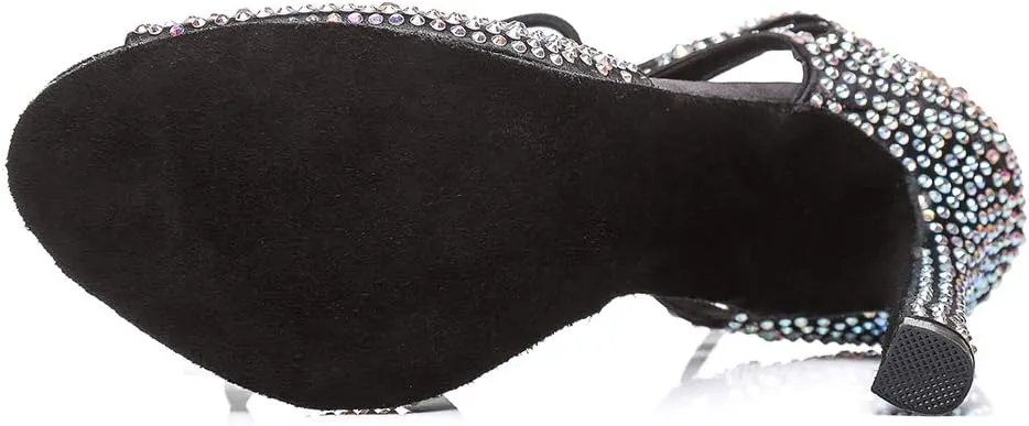 HIPPOSEUS Women's Classic Shiny Rhinestones Latin Dance Shoes - Lace up Ballroom Wedding Party Dance Performance Sandals,Model 429