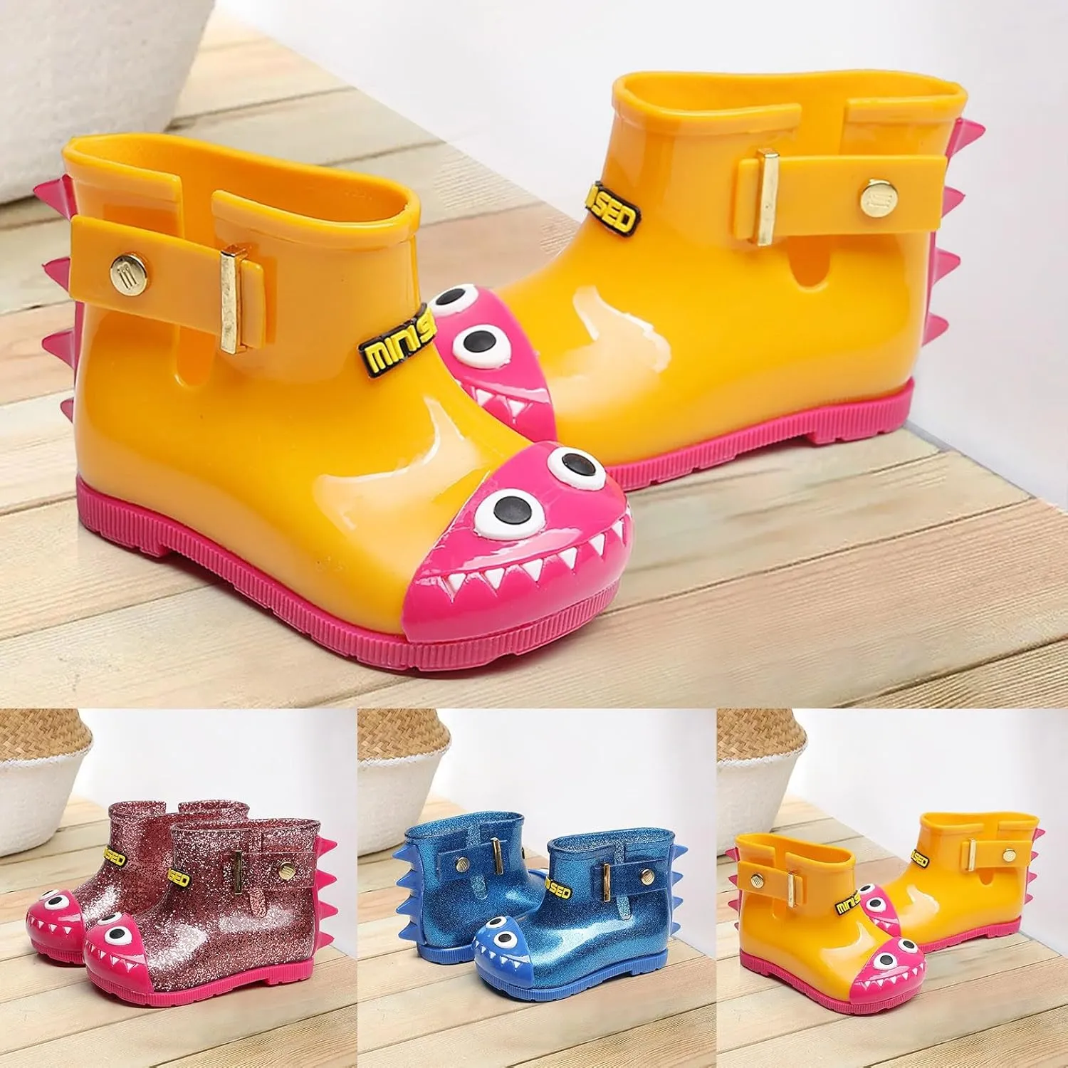 Infant Baby Cute Dinosaur Glitter Rain Boots Easy On Unisex Child Booties Boys Girls Washable Casual Boy Dress Shoes