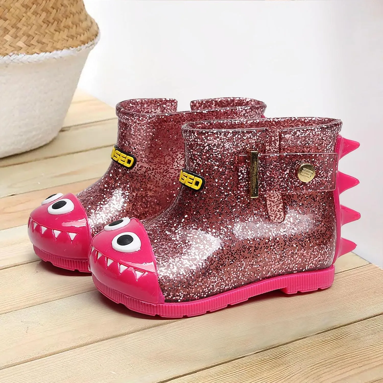 Infant Baby Cute Dinosaur Glitter Rain Boots Easy On Unisex Child Booties Boys Girls Washable Casual Boy Dress Shoes
