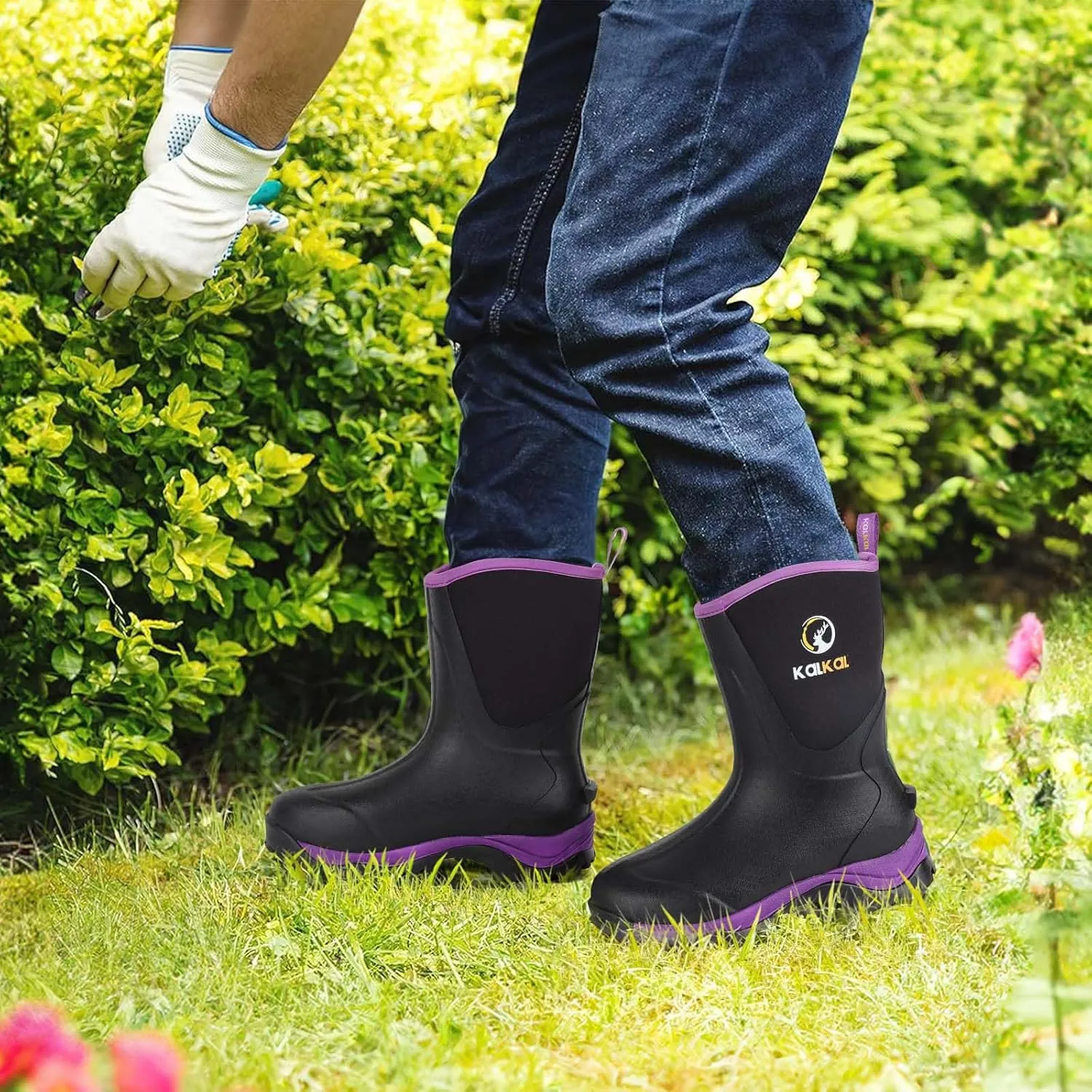 Kalkal Rubber Boots for Women Waterproof Mid Calf Rain Boots, Lightweight 6mm Neoprene Insulated Womens Work Boots for Garden Farm Yard Chore Mud Boots (Size 6-11)