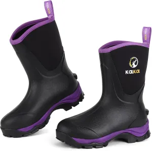Kalkal Rubber Boots for Women Waterproof Mid Calf Rain Boots, Lightweight 6mm Neoprene Insulated Womens Work Boots for Garden Farm Yard Chore Mud Boots (Size 6-11)