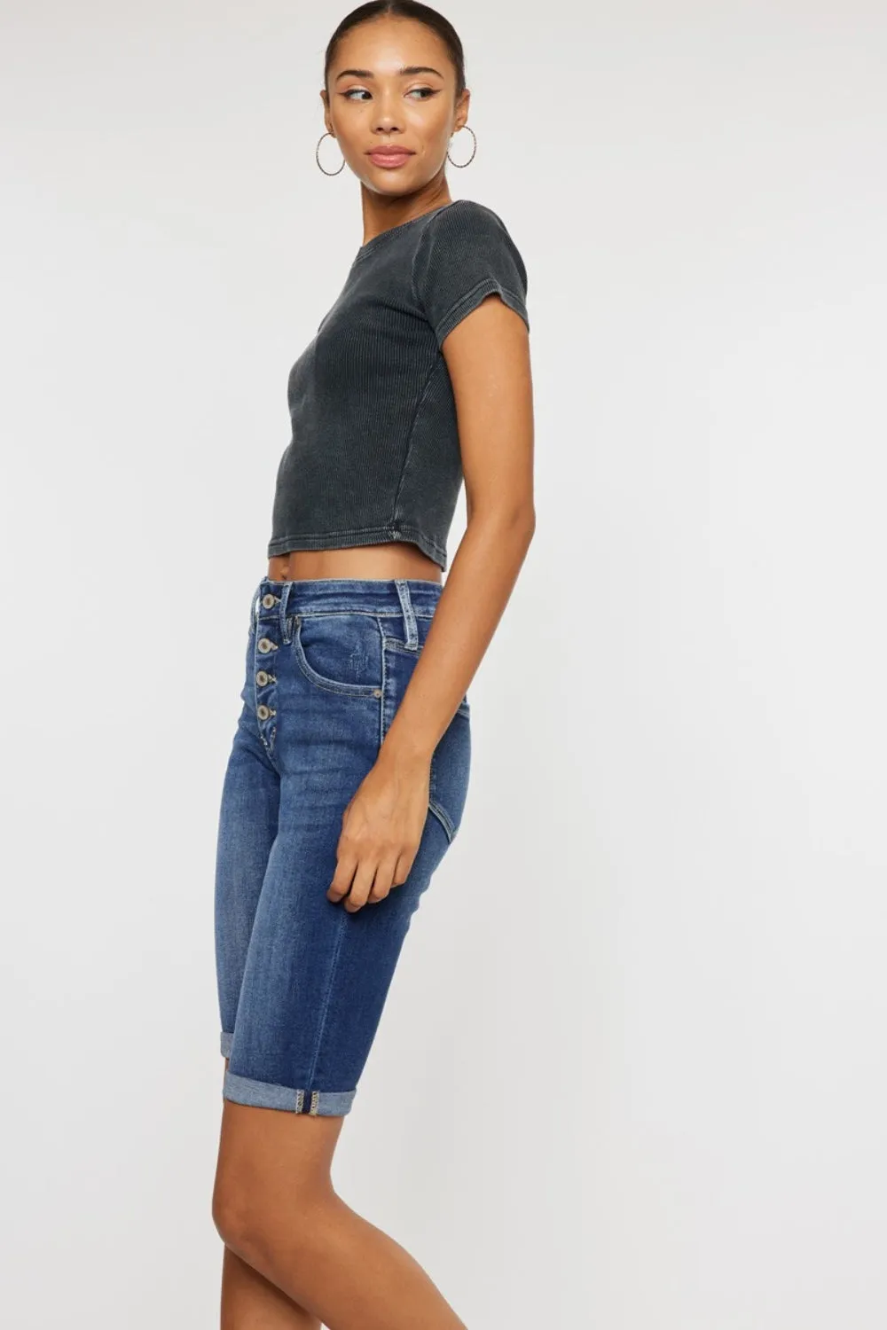 Kancan Button Fly Denim Knee Length Shorts