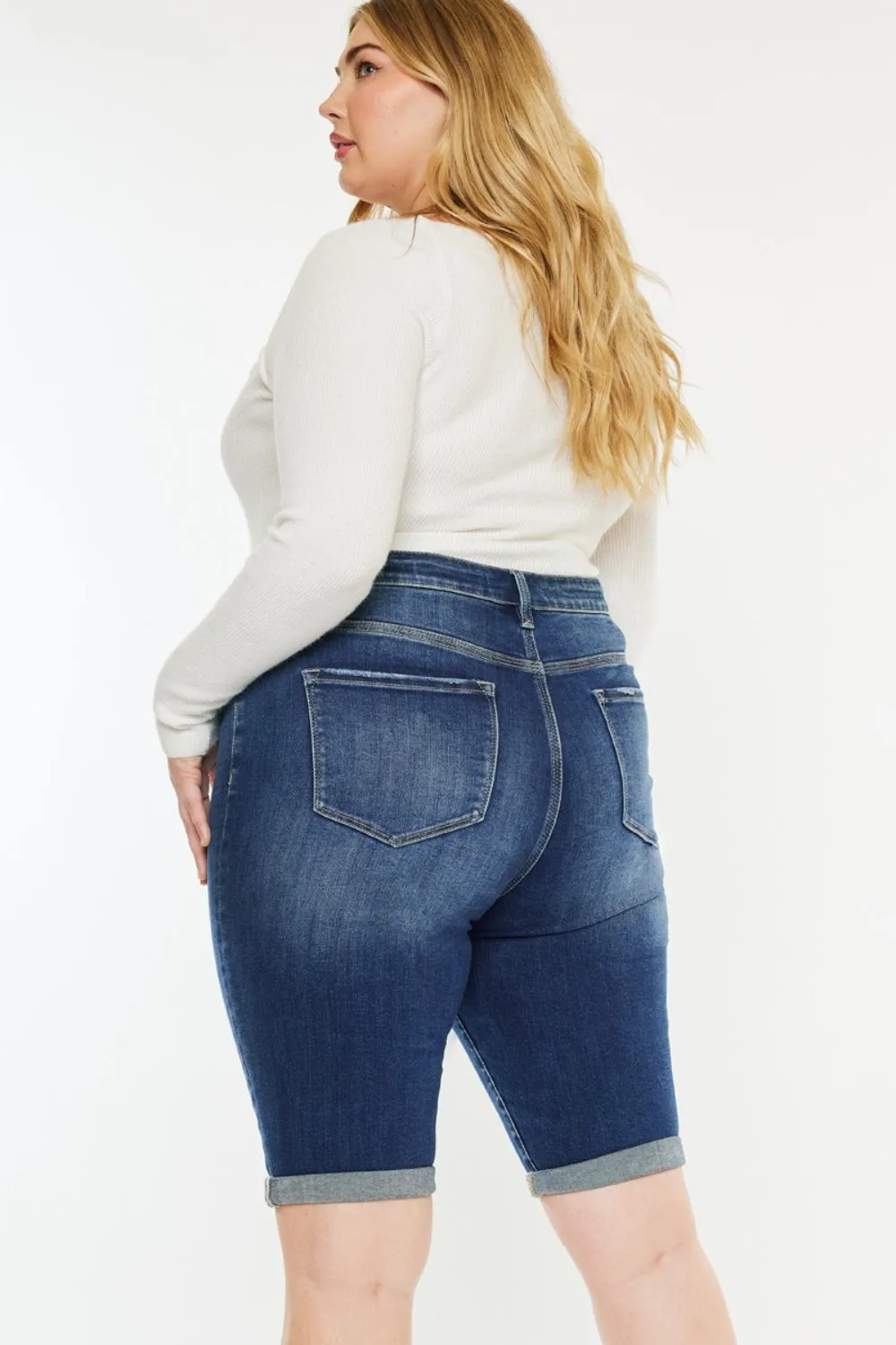 Kancan Button Fly Denim Knee Length Shorts