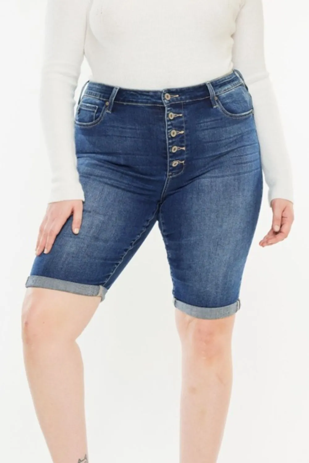 Kancan Button Fly Denim Knee Length Shorts