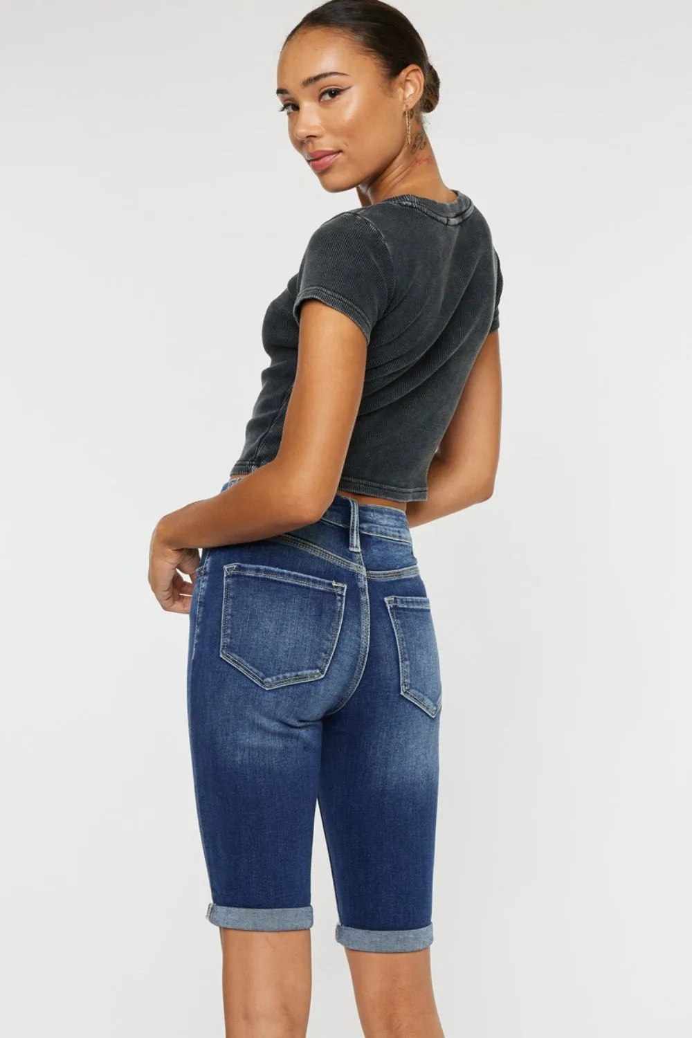 Kancan Button Fly Denim Knee Length Shorts