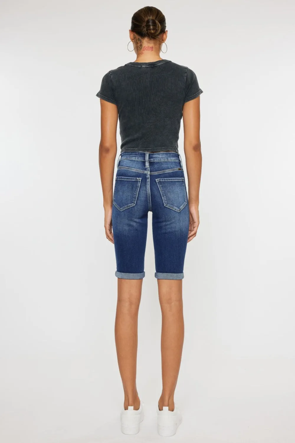 Kancan Button Fly Denim Knee Length Shorts