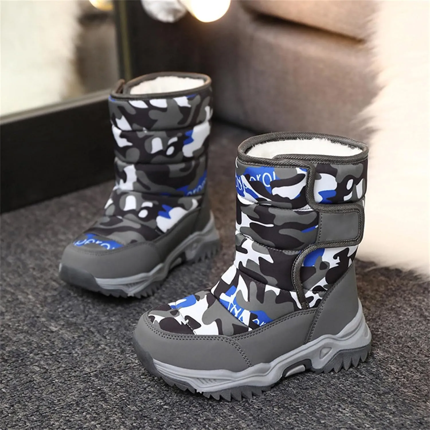 Kids Camouflage Plus Velvet Snow Boots Boys Girls Winter Warm Water Proof Boots Baby Thick Soles Non Slip Ski Shoes