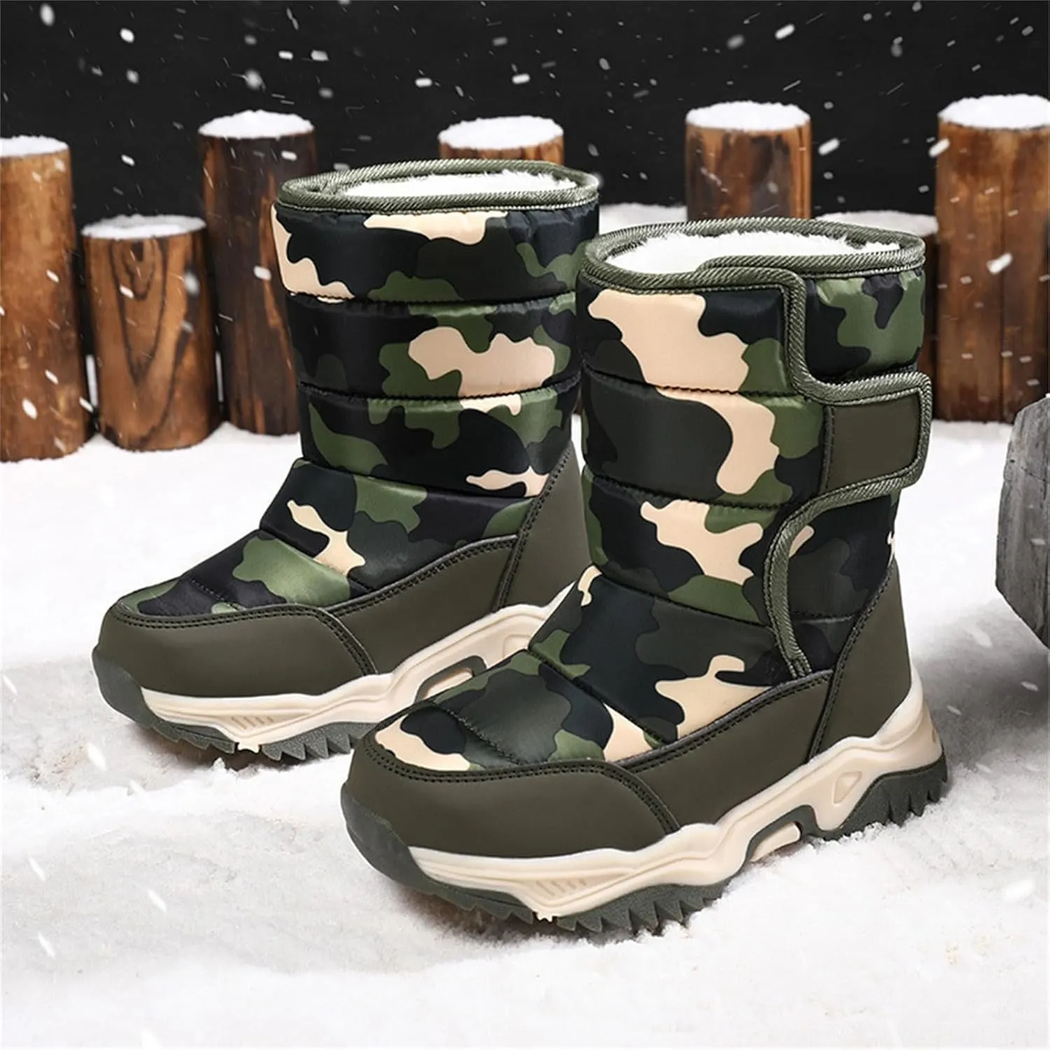 Kids Camouflage Plus Velvet Snow Boots Boys Girls Winter Warm Water Proof Boots Baby Thick Soles Non Slip Ski Shoes