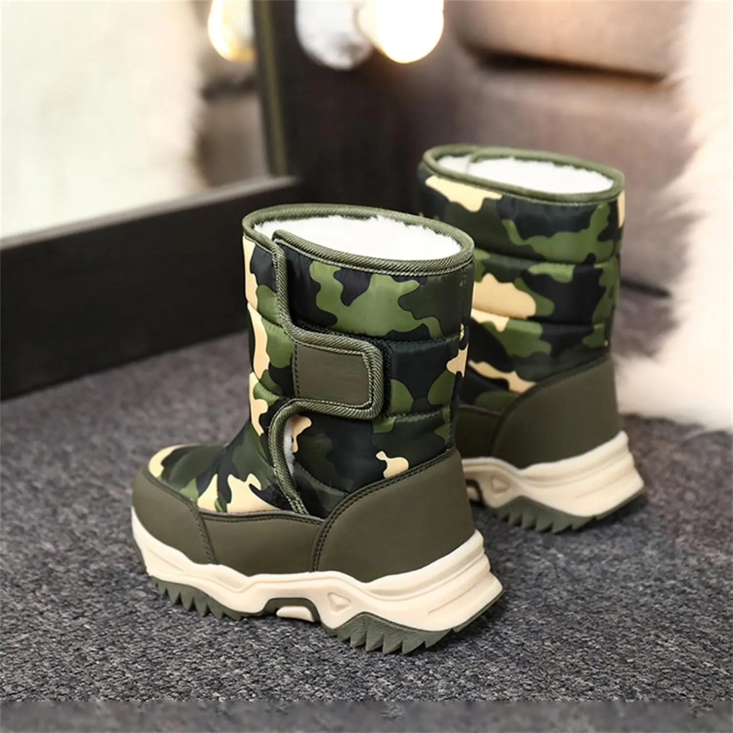 Kids Camouflage Plus Velvet Snow Boots Boys Girls Winter Warm Water Proof Boots Baby Thick Soles Non Slip Ski Shoes