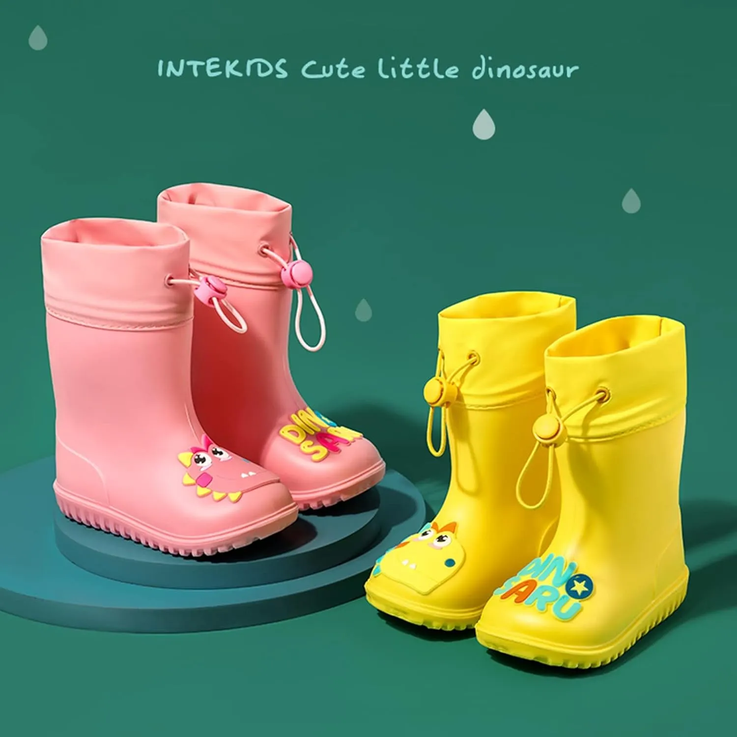 Kids Rain Boots for Boys Girls Waterproof Cute Dinosaur Rain Shoes Toddler Non Slip Easy-On Rubber Toddler Apparel