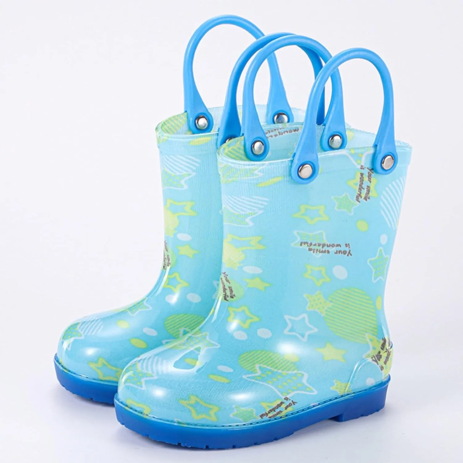 Kids Rain Boots for Toddler Boys Girls Waterproof Rubber Boots with Easy-On Handles Rainboots Lightweight Mud Shoes