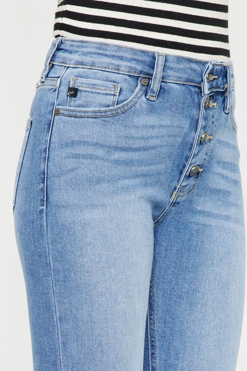 Kylie Distressed Cat's Whiskers Button Fly Jeans | Kancan