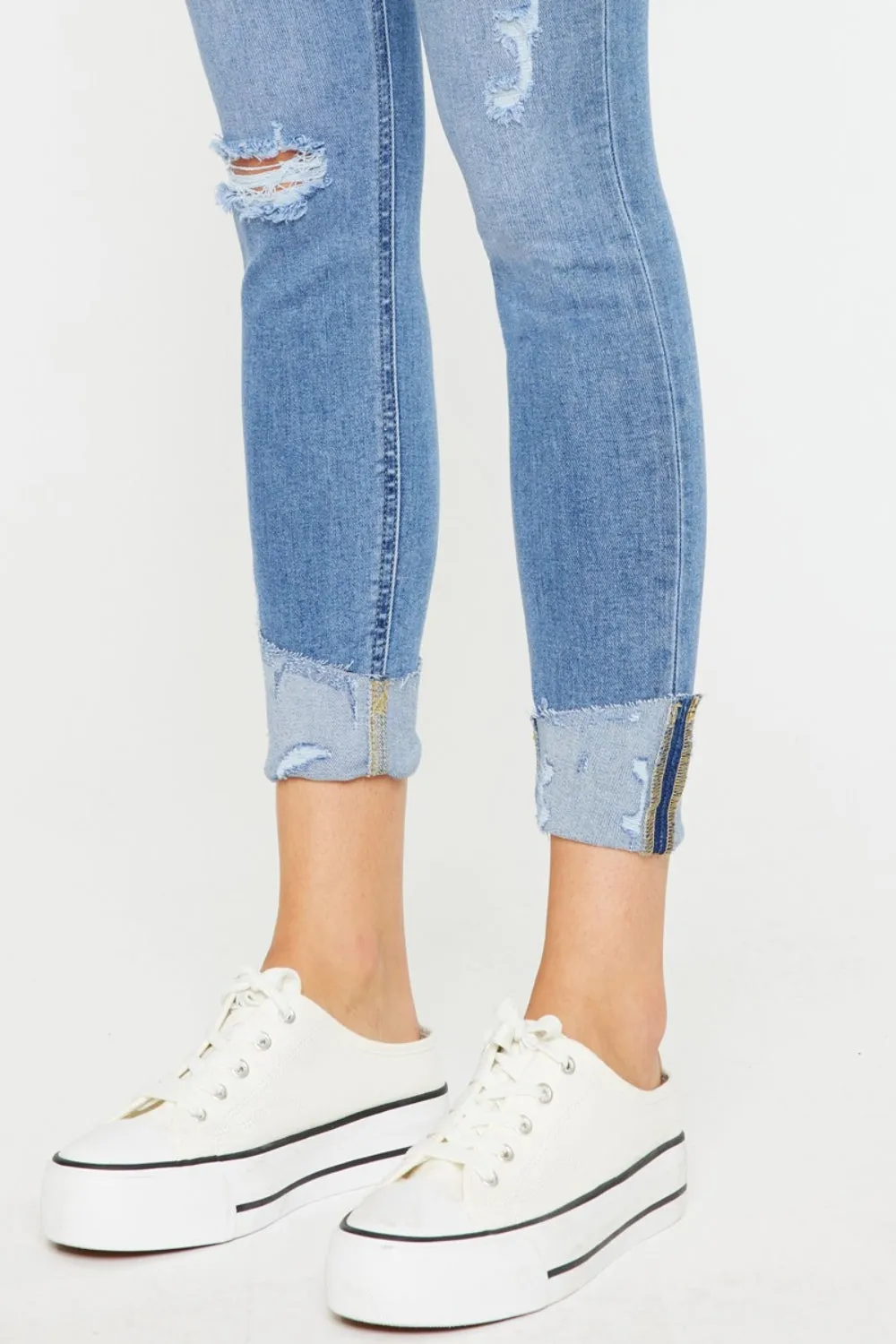 Kylie Distressed Cat's Whiskers Button Fly Jeans | Kancan
