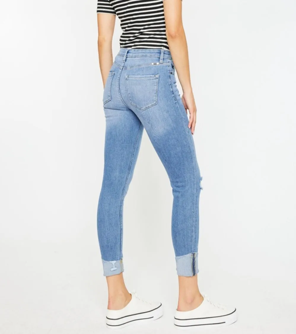 Kylie Distressed Cat's Whiskers Button Fly Jeans | Kancan