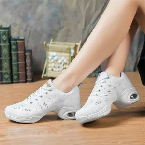 Ladies Jazz Shoes Lace Up Mesh Sneakers - Breathable Cushion Ladies Split Sole Sports Walking Dance Shoes Thick Sole (10,L)