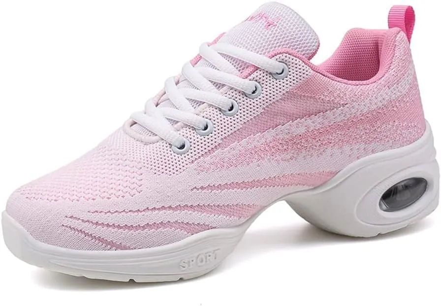 Ladies Jazz Shoes Lace Up Mesh Sneakers - Breathable Cushion Ladies Split Sole Sports Walking Dance Shoes Thick Sole (6,M)