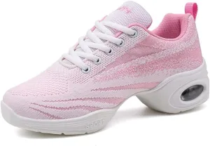 Ladies Jazz Shoes Lace Up Mesh Sneakers - Breathable Cushion Ladies Split Sole Sports Walking Dance Shoes Thick Sole (6,M)