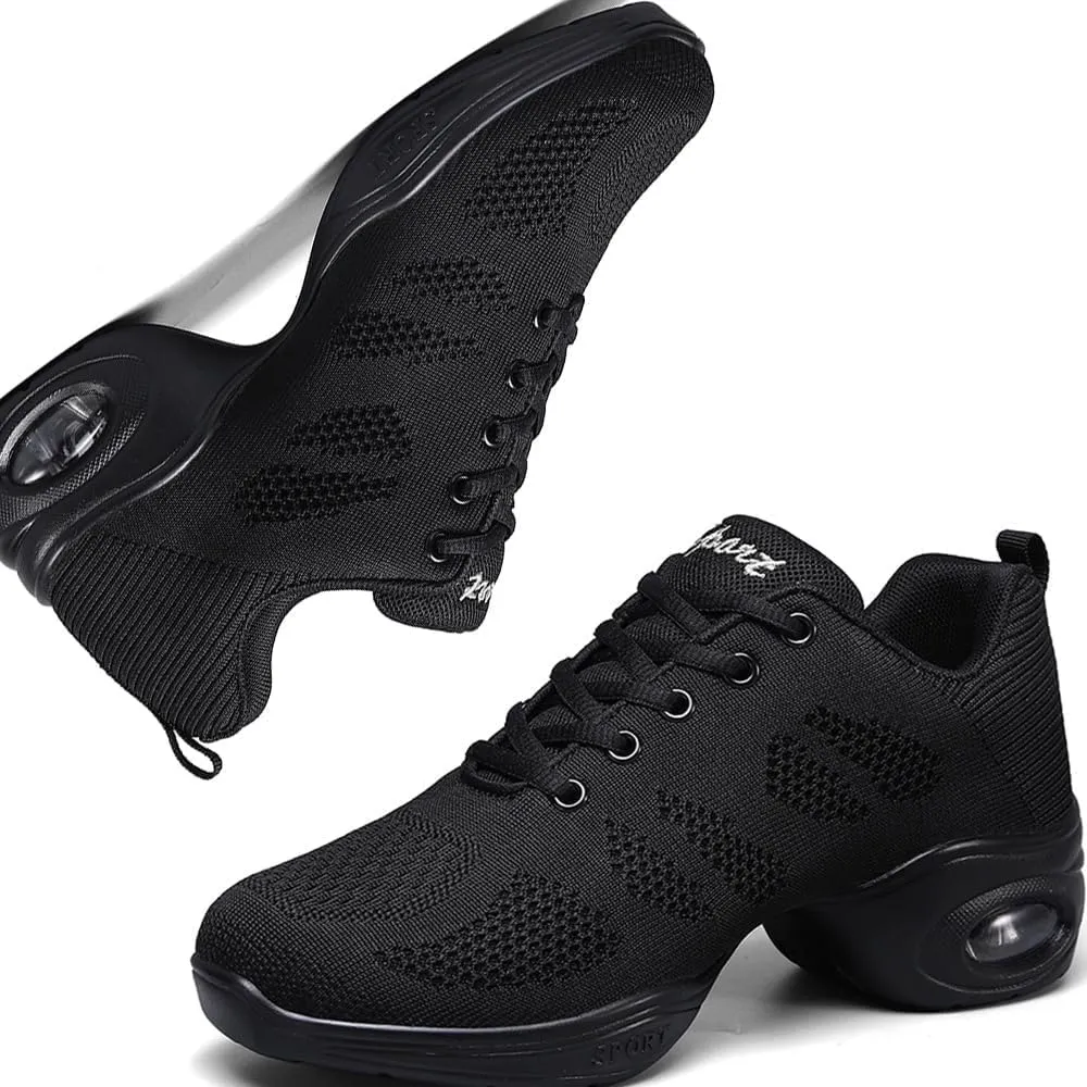 Ladies Jazz Shoes Lace Up Mesh Sneakers - Breathable Cushion Ladies Split Sole Sports Walking Dance Shoes Thick Sole (9.5,D)